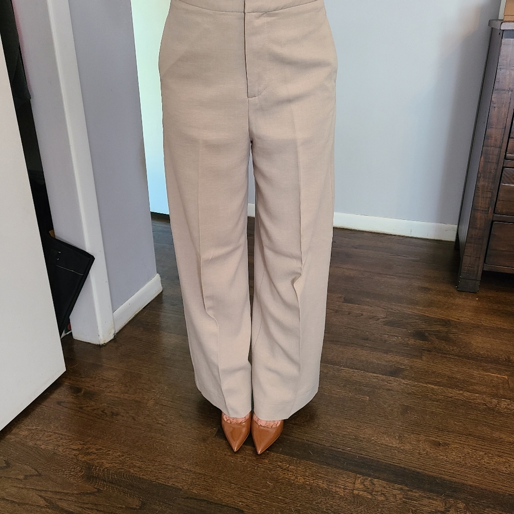 Zara tan wide leg trousers